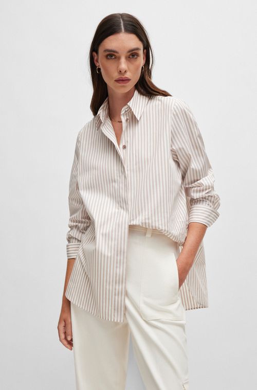 Blusa Sob Medida Em Algodão Listrado Com Abotoamento Oculto