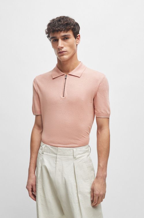 Polo Com Zíper Em Mistura De Linho