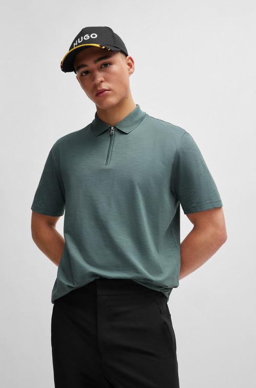 Camisa Polo Em Mistura De Algodão Com Fechamento Em Zíper