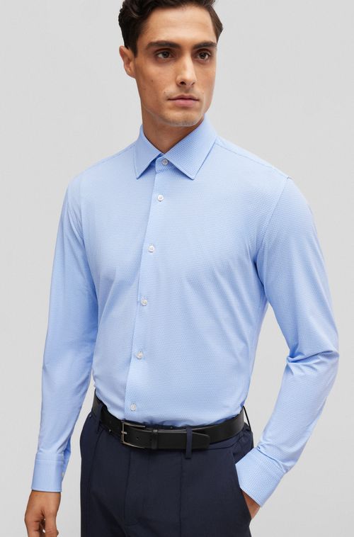 Camisa De Corte Ajustável Ao Corpo Em Tecido Esticável Estampado De Alto Desempenho