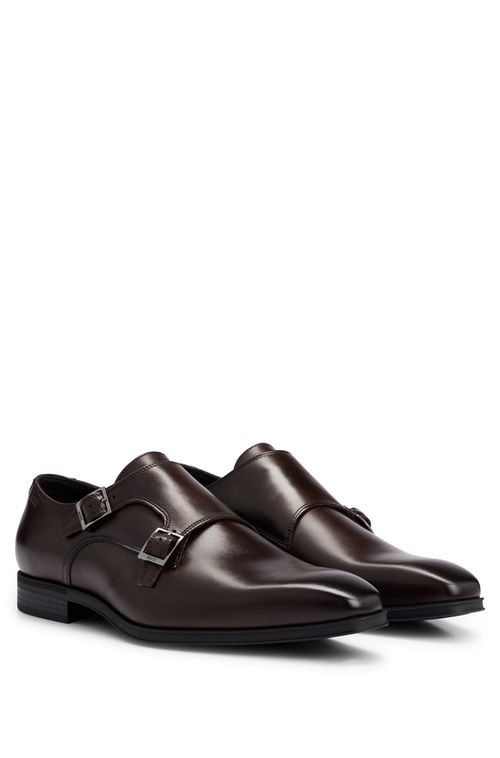 Sapatos Double-Monk Em Couro Liso