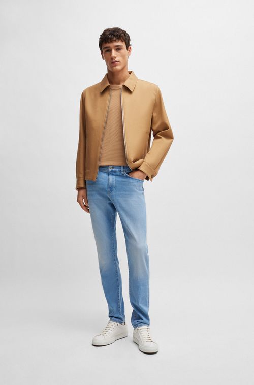 Jeans De Corte Slim Em Denim Azul Claro