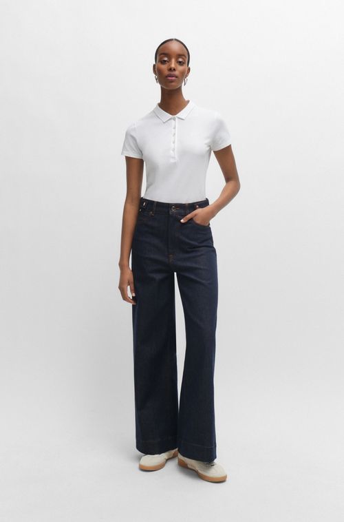 Calça Jeans De Perna Ampla Com Caimento Descontraído Em Denim Azul-Marinho