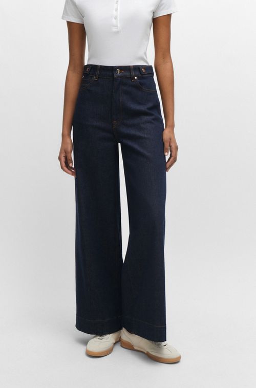 Calça Jeans De Perna Ampla Com Caimento Descontraído Em Denim Azul-Marinho
