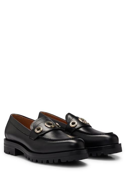 Mocassins Em Couro Com Detalhes De Ilhós