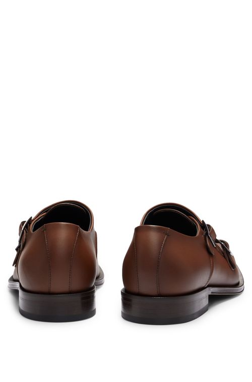 Sapatos Double-Monk Em Couro Liso Com Fivelas De Metal
