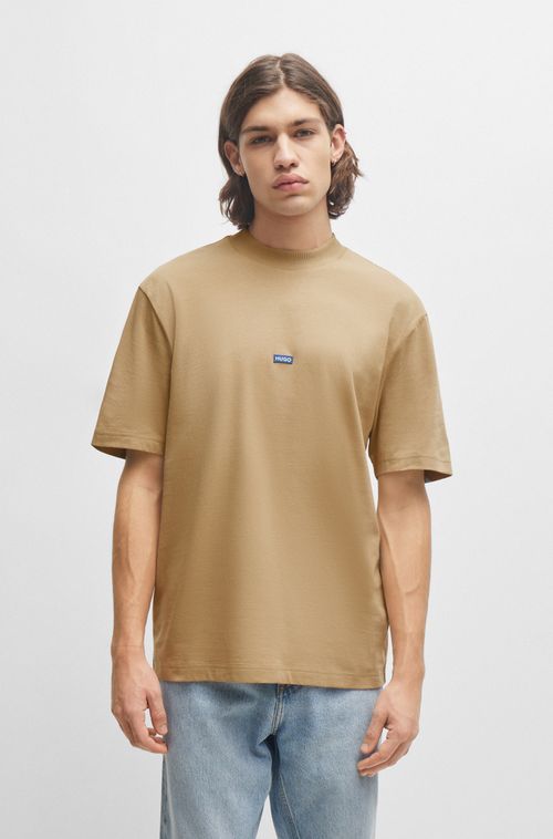 Camiseta De Algodão Com Patch De Logo Azul