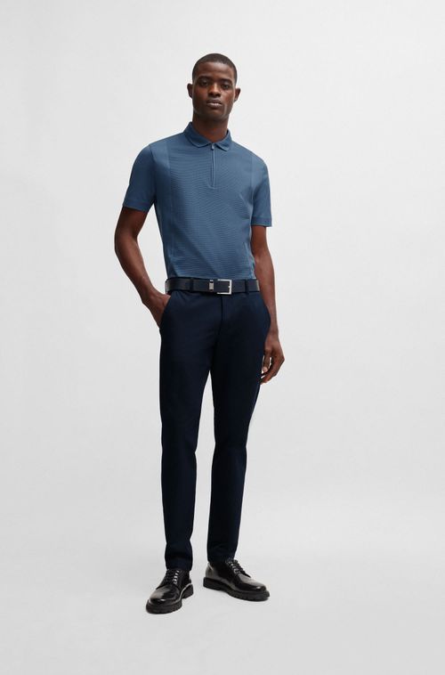 Polo Com Zíper No Pescoço Em Algodão Stretch