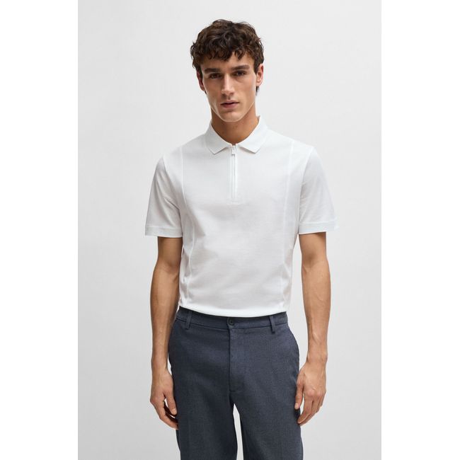 Polo Com Zíper No Pescoço Em Algodão Stretch
