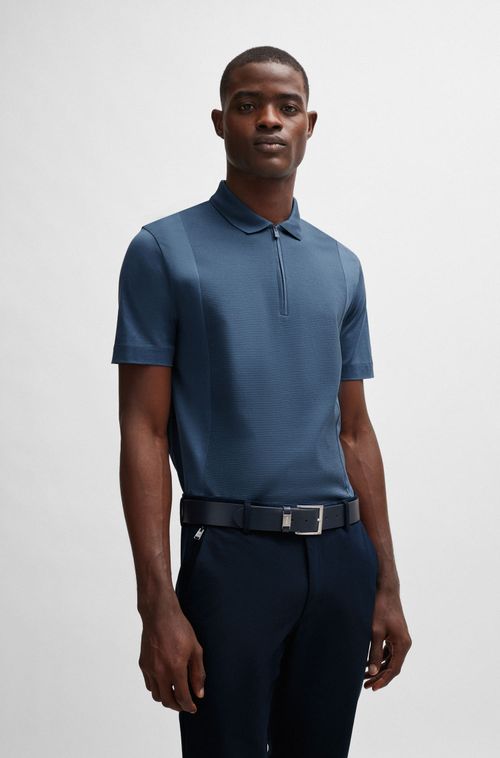 Polo Com Zíper No Pescoço Em Algodão Stretch