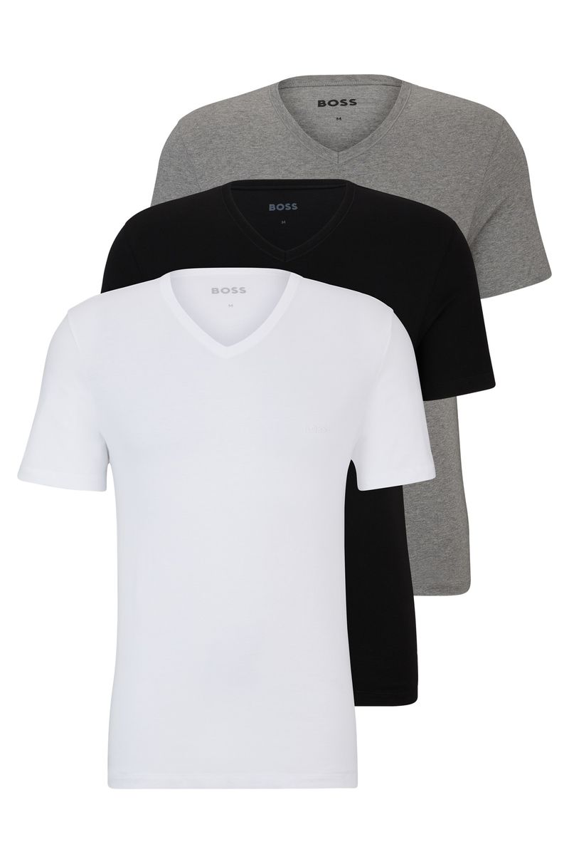 Conjunto 3 Camisetas Em Algodão Com Gola V