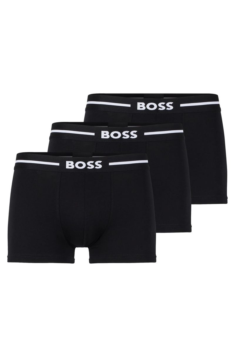 Conjunto De Três Boxers De Algodão Stretch Com Risca De Logotipo