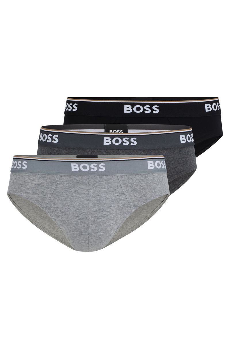 Conjunto De Três Cuecas Slip Em Algodão Stretch Com Logotipos Na Cintura