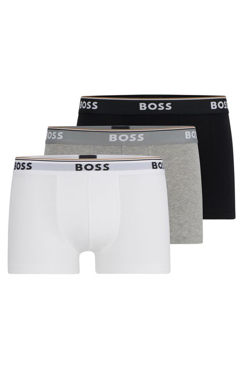 Conjunto De Três Boxers De Algodão Stretch Com Logotipo Na Cintura