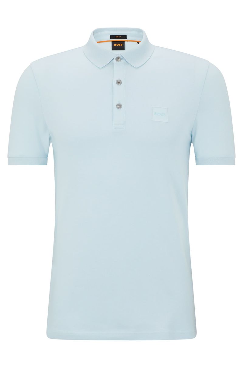 Polo De Ajuste Fino Em Algodão Com Patch De Logo