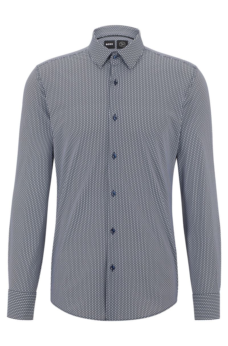 Camisa Slim Fit Estampada Em Jersey De Desempenho Elástico