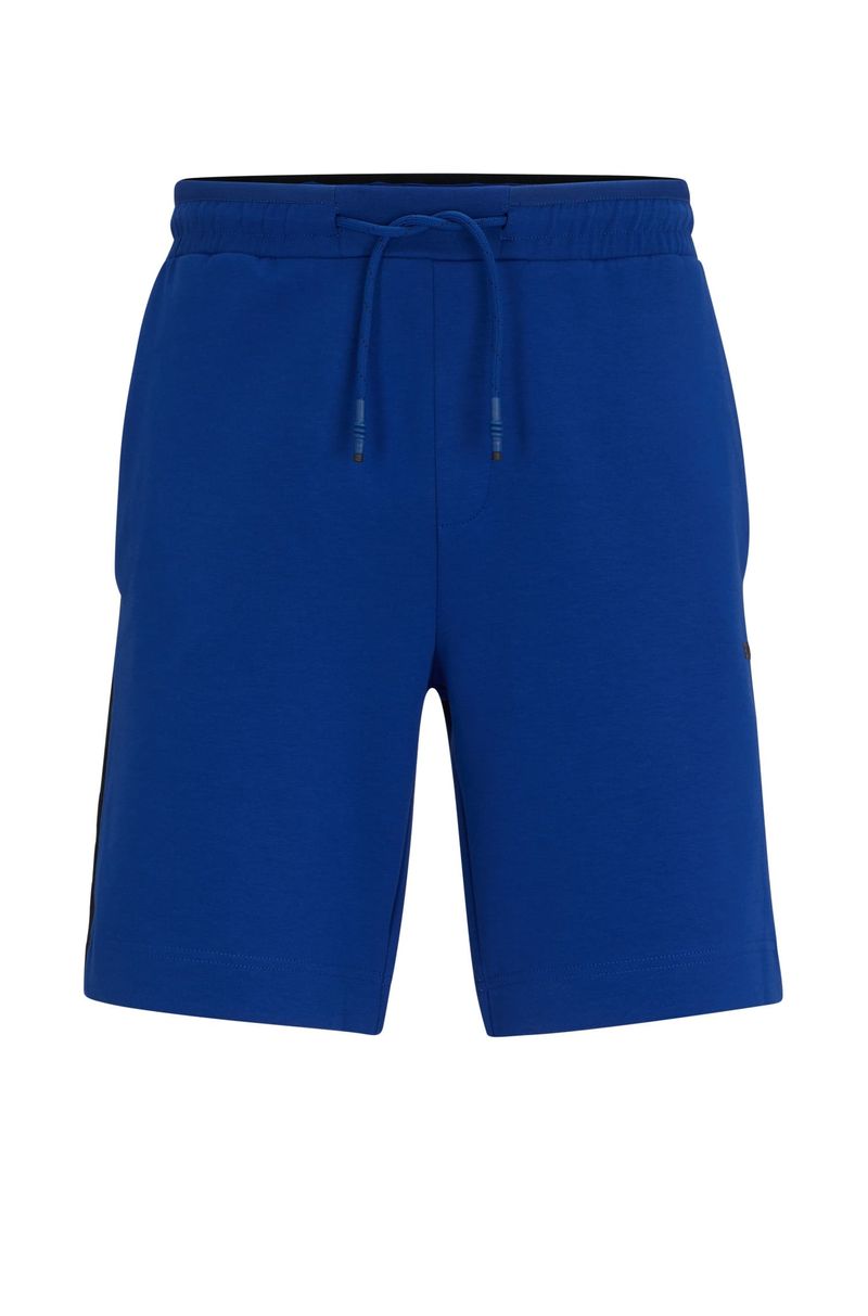 Shorts Em Algodão Stretch Com Faixa Lateral Azul