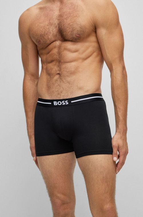 Conjunto De Três Boxers De Algodão Stretch Com Risca De Logotipo