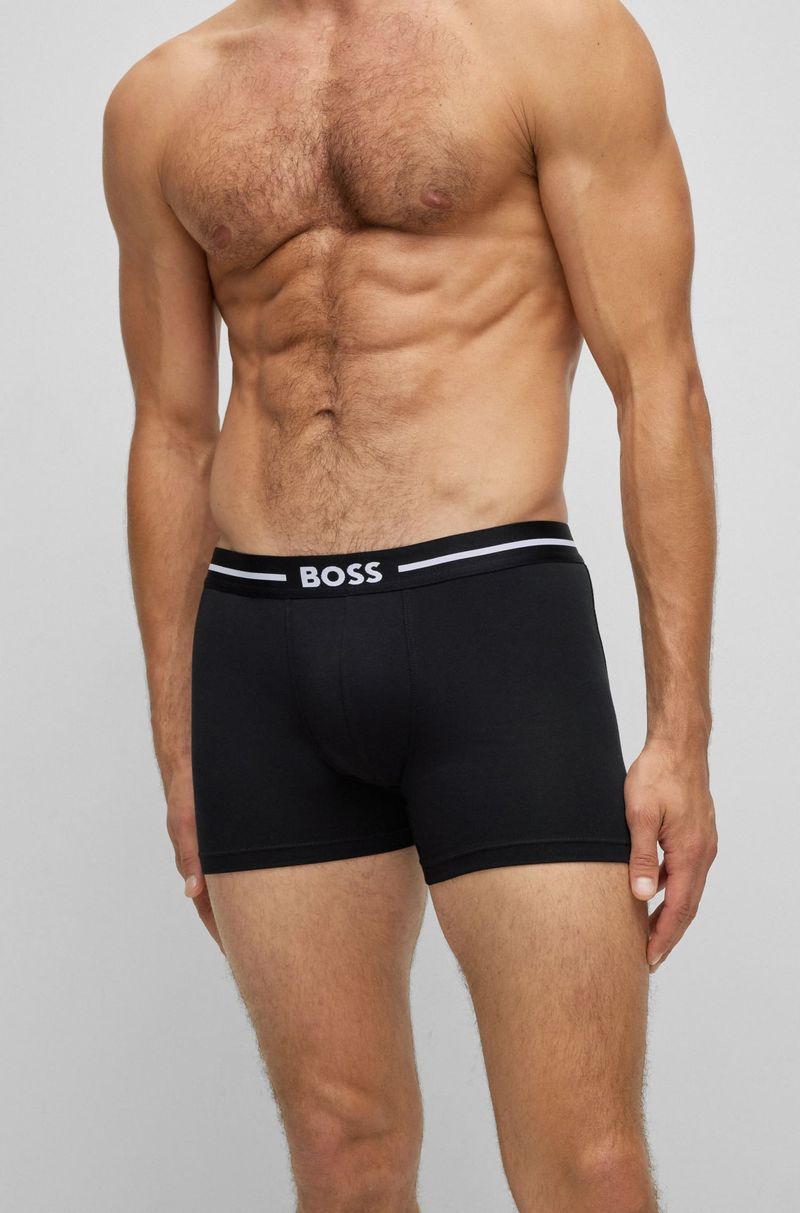 Conjunto De Três Boxers De Algodão Stretch Com Risca De Logotipo