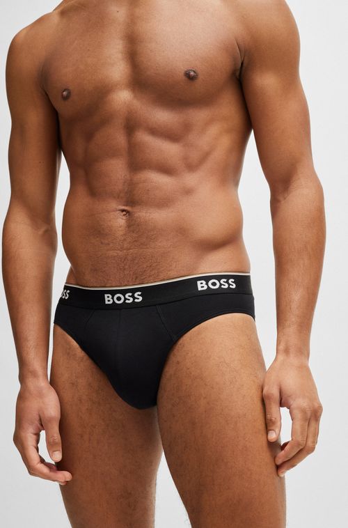 Conjunto De Três Cuecas Slip Em Algodão Stretch Com Logotipos Na Cintura