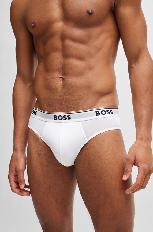 Conjunto De Três Cuecas Slip Em Algodão Stretch Com Logotipos Na Cintura
