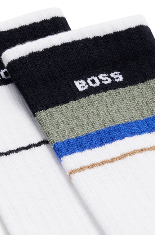 Conjunto 2 Pares De Meias Listradas Com Logotipo De Um Quarto De Comprimento