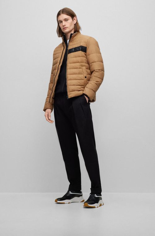 Jaqueta Acolchoada Repelente À Água Com Fita De Logo 3D Bege