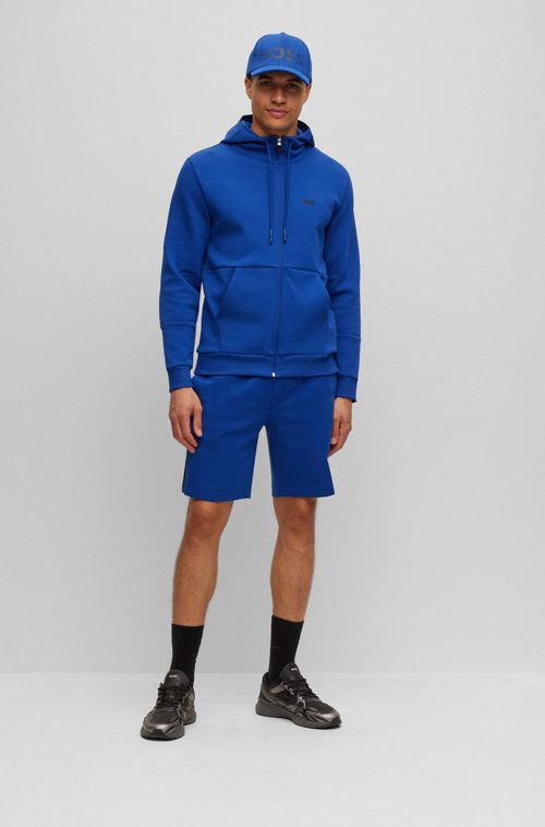 Shorts Em Algodão Stretch Com Faixa Lateral Azul