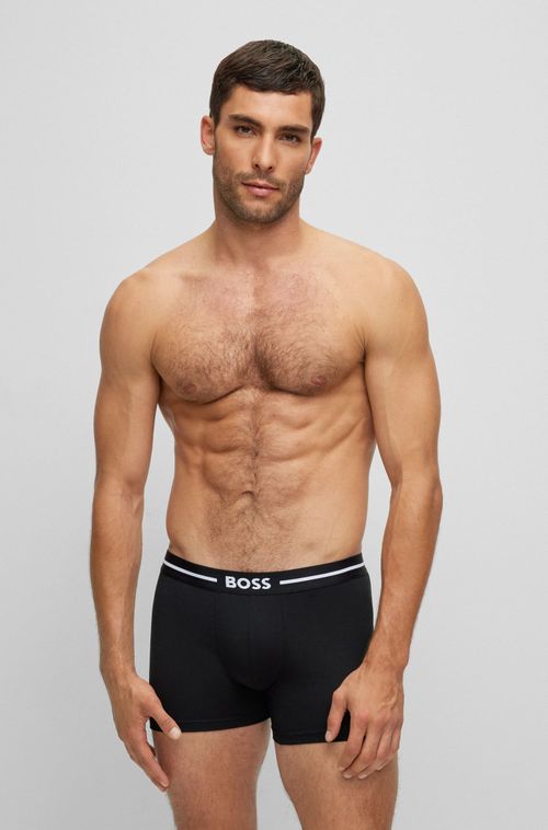 Conjunto De Três Boxers De Algodão Stretch Com Risca De Logotipo