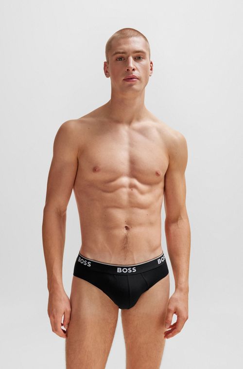 Conjunto De Três Cuecas Slip Em Algodão Stretch Com Logotipos Na Cintura