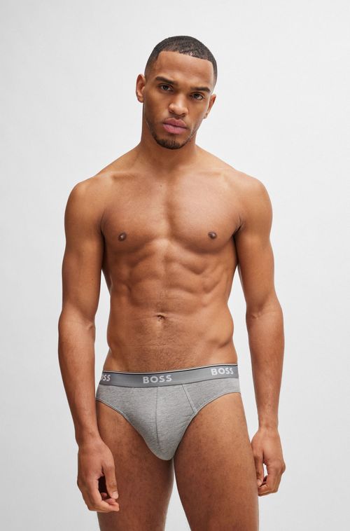 Conjunto De Três Cuecas Slip Em Algodão Stretch Com Logotipos Na Cintura