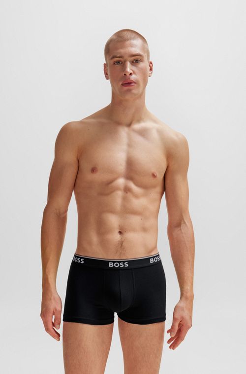 Conjunto De Três Boxers De Algodão Stretch Com Logotipo Na Cintura