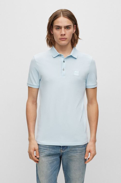Polo De Ajuste Fino Em Algodão Com Patch De Logo