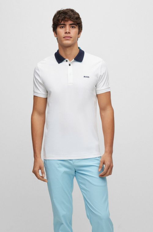 Camisa Polo Slim Fit De Algodão Interlock Com Logotipo Bordado