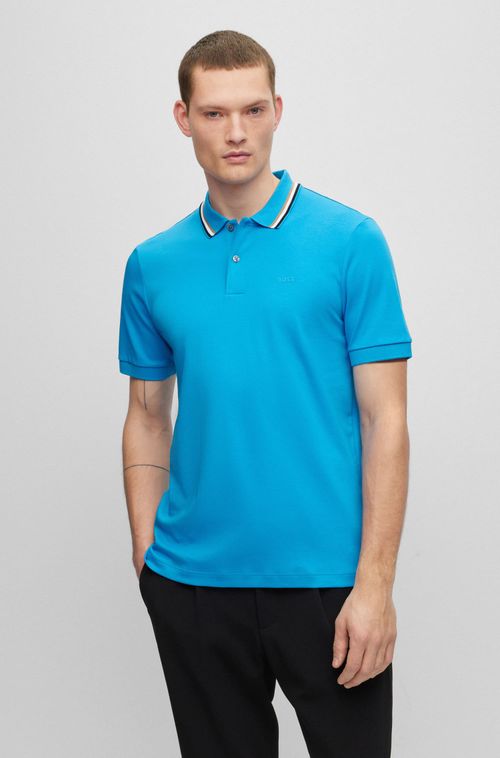 Polo De Ajuste Fino Em Algodão Com Gola Listrada.