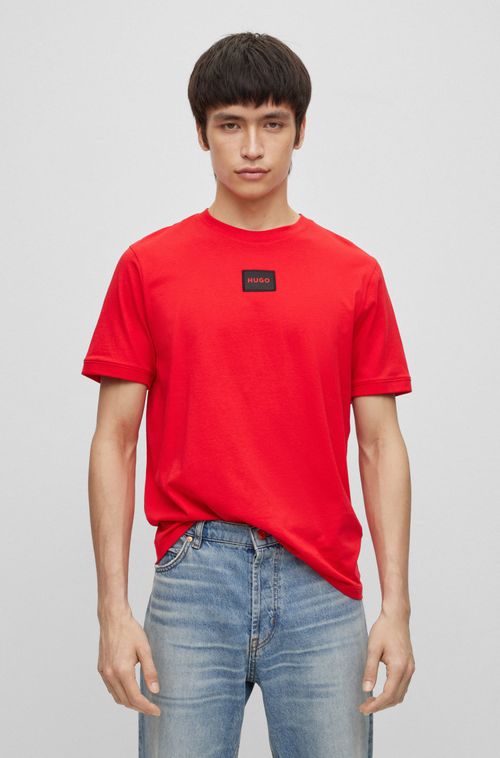Camiseta De Algodão Regular-Fit Com Rótulo De Logo Vermelho