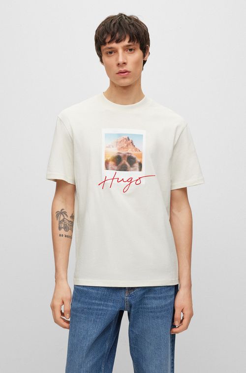 Camiseta De Algodão-Jersey Com Estampa E Logo