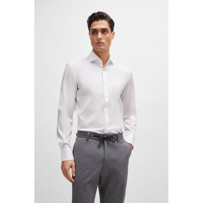 Camisa Slim Fit Em Popeline De Algodão Easy Iron