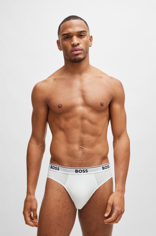 Conjunto De Três Cuecas Slip Em Algodão Stretch Com Logotipos Na Cintura