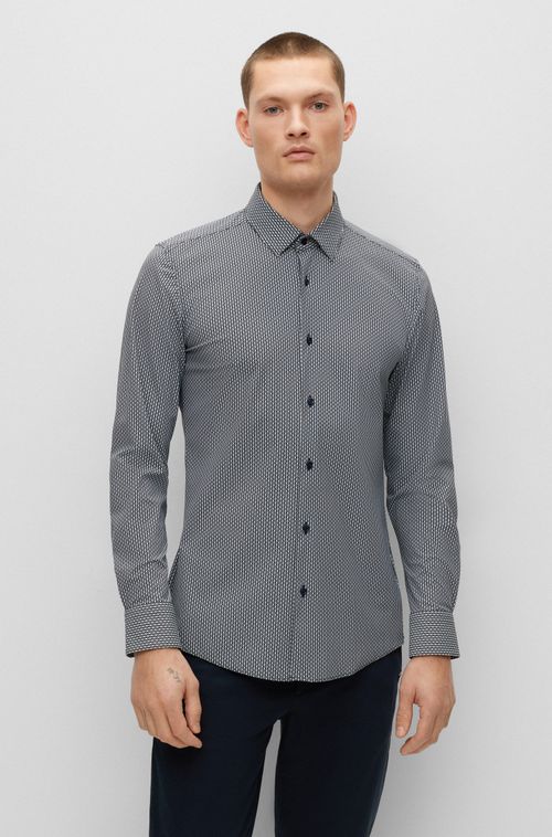 Camisa Slim Fit Estampada Em Jersey De Desempenho Elástico