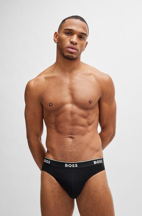 Conjunto De Três Cuecas Slip Em Algodão Stretch Com Logotipos Na Cintura