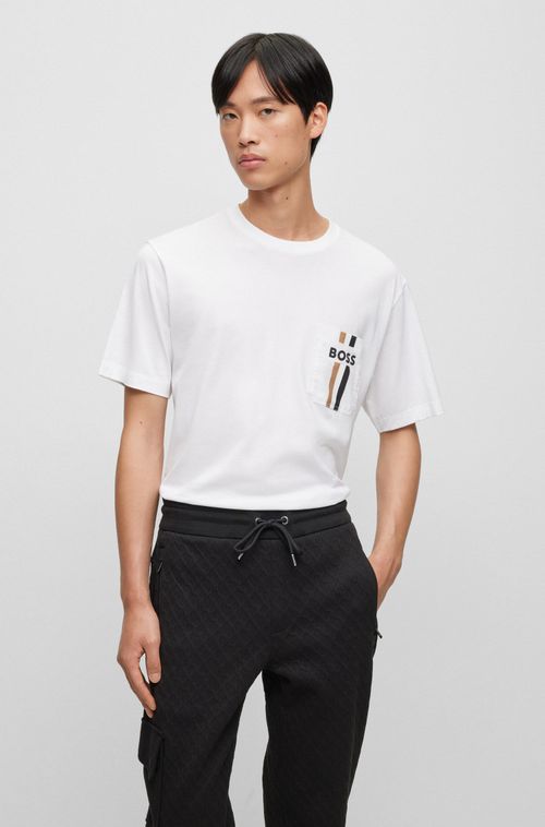 Camiseta Branca Em Jersey De Algodão Com Faixa De Assinatura E Logo
