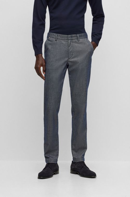 Calças Chino Slim-Fit Com Micro Padrão E Acabamento Escovado