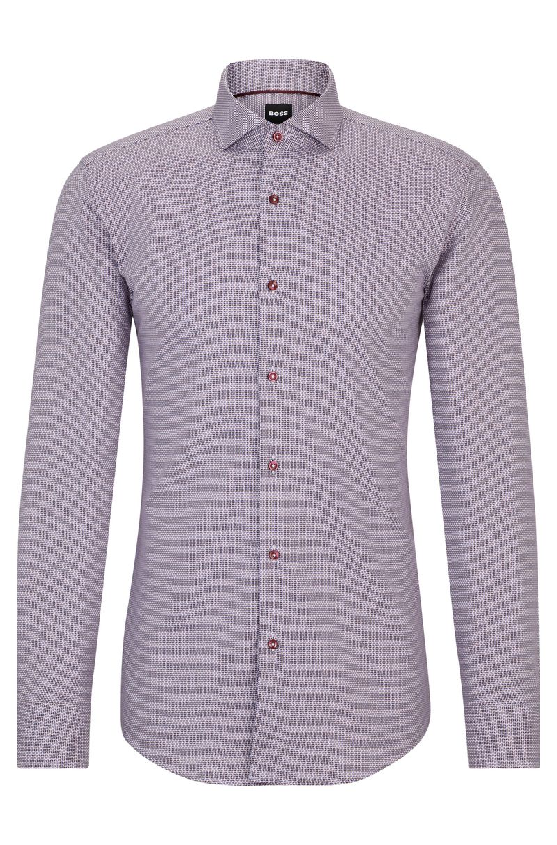 Camisa De Corte Ajustado Em Algodão Elástico Estruturado