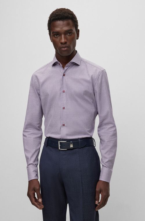 Camisa De Corte Ajustado Em Algodão Elástico Estruturado
