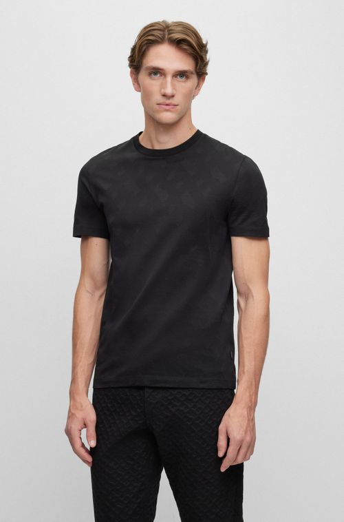Camiseta De Caimento Regular Em Algodão Mercerizado Com Jacquard De Monograma