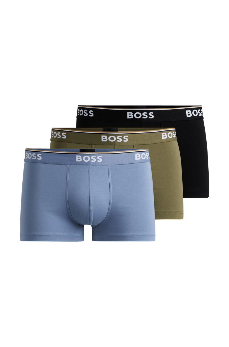 Três Cuecas Boxer De Algodão Elástico Com Cós Com Logo