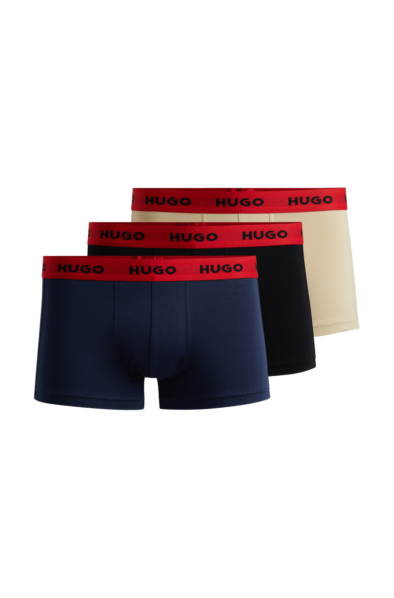Três Cuecas De Algodão Stretch Com Cós De Logo