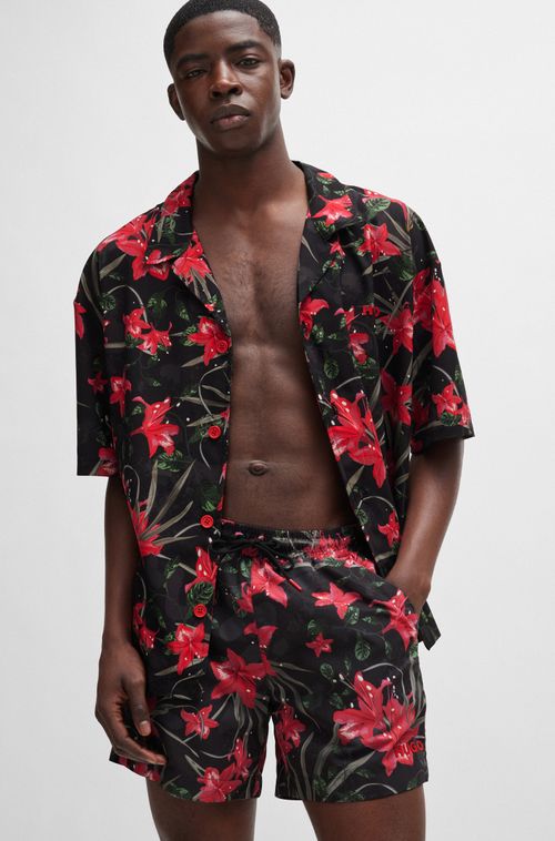 Shorts De Natação Forrados Com Estampa Sazonal