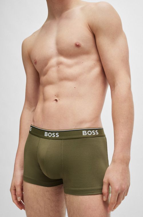 Três Cuecas Boxer De Algodão Elástico Com Cós Com Logo